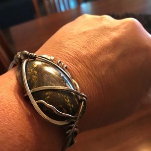 Intricate silver and semi precious stone bracelet